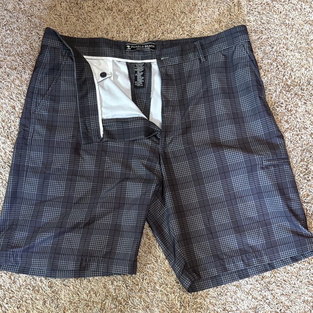 Pebble Beach Black and Gray Plaid Golf Shorts